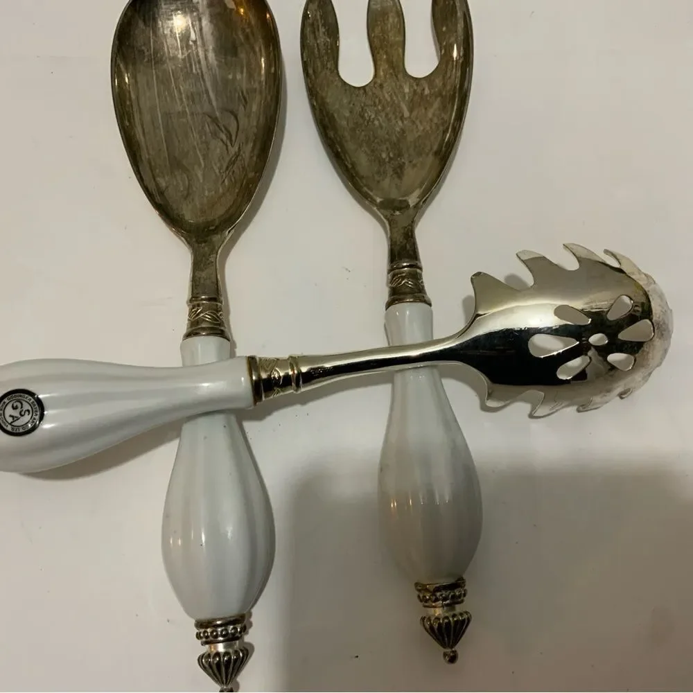 Godinger Art Co. Silver Plated 3 Pc. Hostess Serving Set w/ Porcelain Handle G2